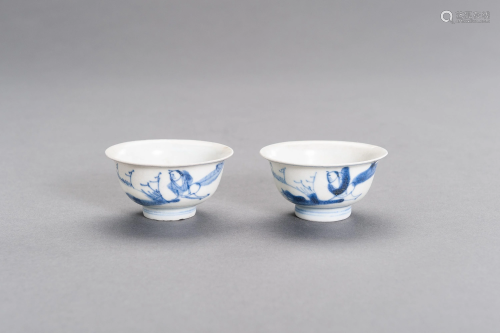 TWO BLUE & WHITE PORCELAIN 'HATCHER CARGO' CUPS