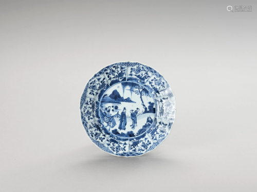 A LOBED BLUE AND WHITE PORCELAIN DISH