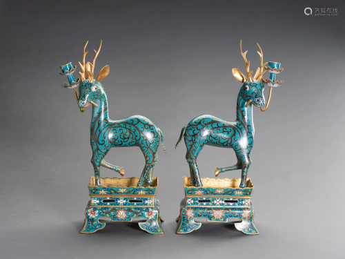 A PAIR OF CLOISONNE DEER CANDLE HOLDERS