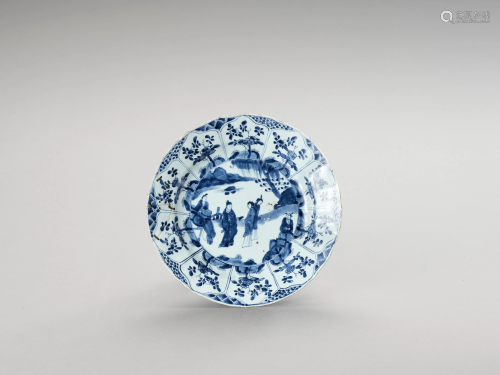 A LOBED BLUE AND WHITE PORCELAIN DISH