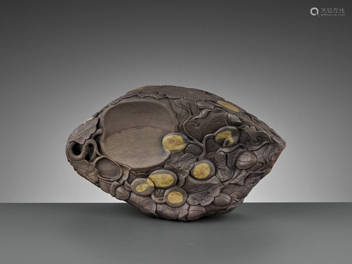 MASSIVE CARVED 'MELON' DUAN INKSTONE, EARLY QING