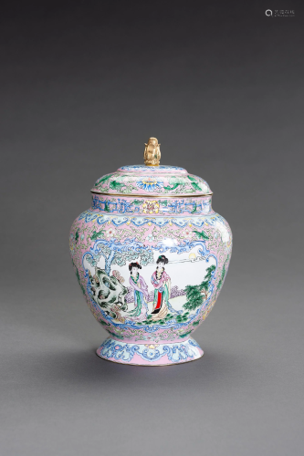 A CANTON ENAMEL BALUSTER JAR AND COVER