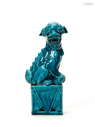 BISCUIT PORCELAIN FO DOG IN TURQUOISE-BLUE GLAZE