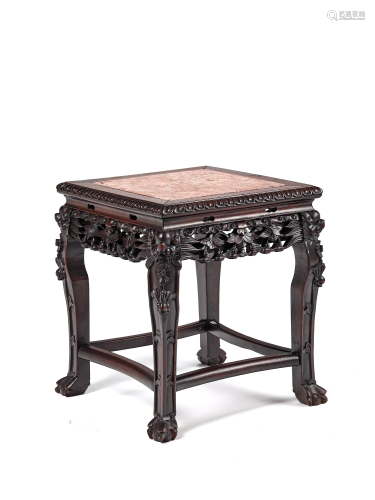 A CHINESE MARBLE & HARDWOOD SIDE TABLE, LATE QING