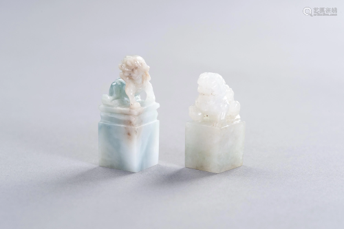 A JADEITE AND A QUARTZ SEAL WITH BUDDHIST LIONS,