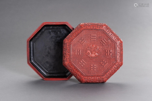 AN OCTAGONAL CINNABAR LACQUER BOX AND COVER