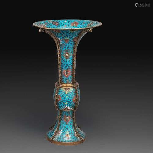 GRAND VASE GU en bronze et émaux cloisonnés polychromes sur ...