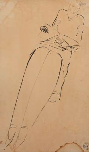 SANYU (1901-1966) Femme à la lecture Encre sur papier, signé...