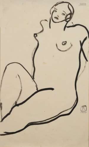 SANYU (1901-1966) Étude de nu féminin Encre sur papier, sign...