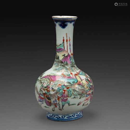 VASE BOUTEILLE en porcelaine, émaux polychromes dans le styl...