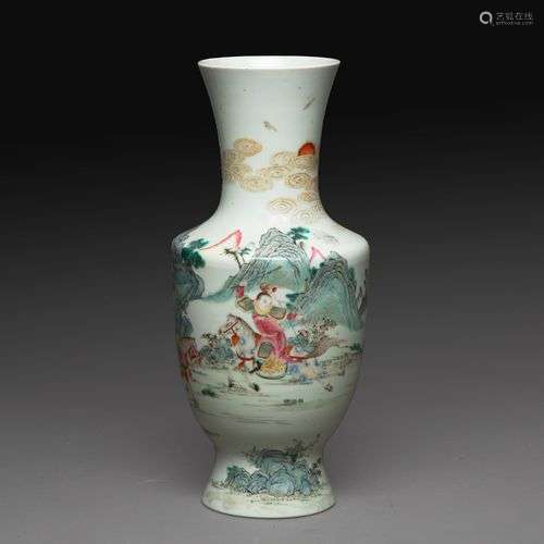 VASE BALUSTRE en porcelaine et émaux polychromes dans le sty...