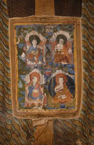 Tibet, XIXe siècle Deux thangkas ; l'un représentant le Boud...