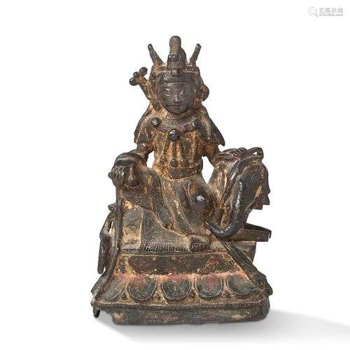 Chine, période Ming (1368-1644) Statuette en bronze laqué, r...