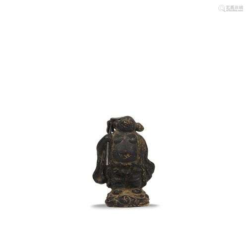 Chine, vers 1880 Statuette en bronze anciennement laqué, rep...