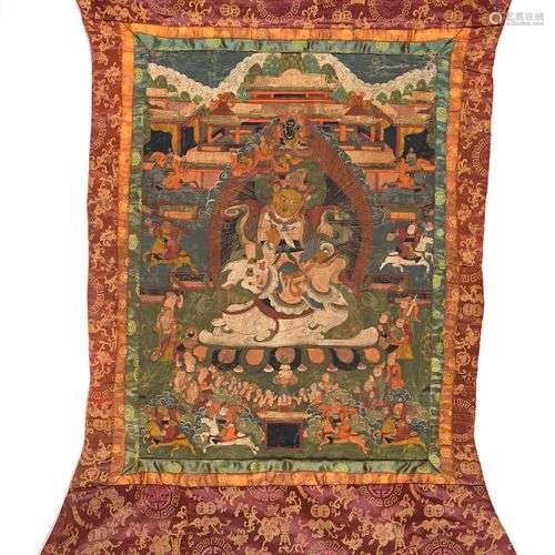 Tibet, fin XIXe siècle Thangka en polychromie sur toile repr...