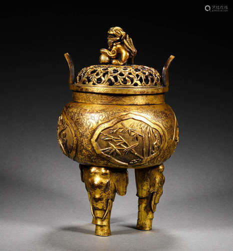 A GILT BRONZE INCENSE BURNER