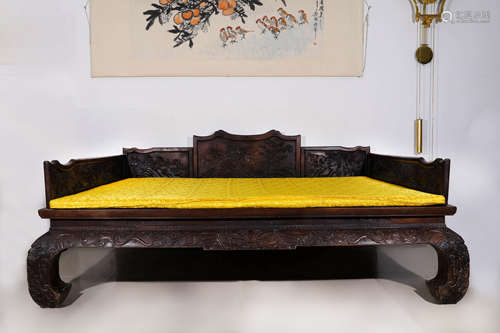 A RED HARDWOOD LOHAN ARHAT BED