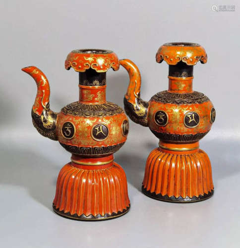 A PAIR OF CORAL RED GLAZED PORCELAIN POTS