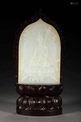 A CHINESE VINTAGE HETIAN JADE BUDDHIST PLAQUE