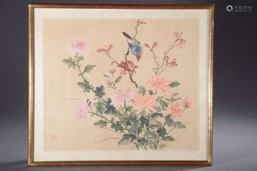 CHINE - XXe siècle.Oiseaux branchés, papillons et fleurs.Neu...