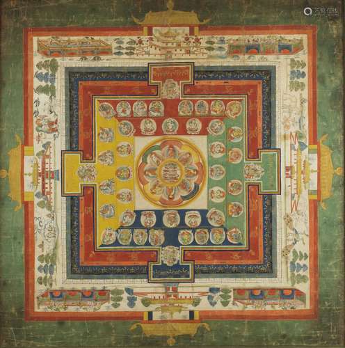 Mandala du livre Chine ca 18°-19° siècles Détrempe sur toile...