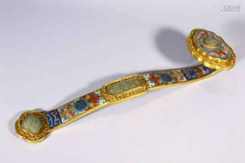 A CLOISONNE COPPER RUYI SCEPTER