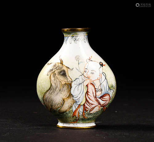 A ENAMEL PAINTED COPPER SNUFF BOTTLE