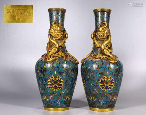 A PAIR OF CLOISONNE BRONZE VASES