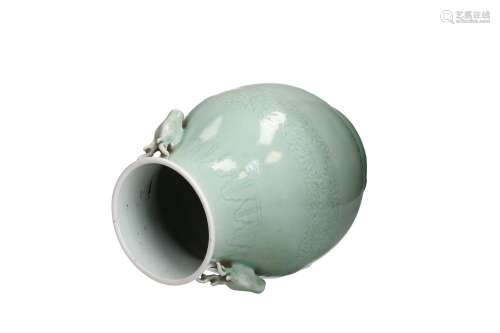 A celadon glazed porcelain zun vase with two handles in the ...
