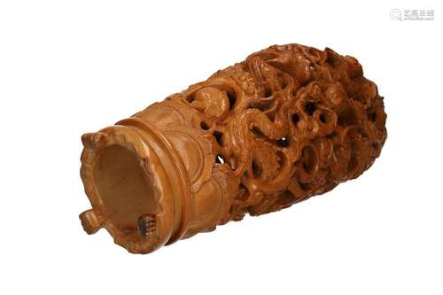 A sculpture carved from bamboo root with a decoration of dra...