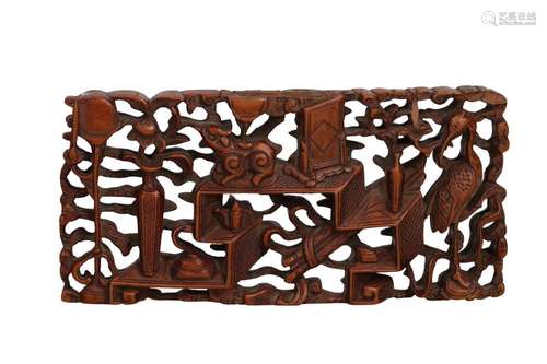 Two carved wooden panels from a piece of furniture decorated...