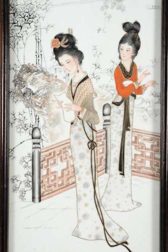 Ren Yiping (1935-) A set of four polychrome porcelain plaque...