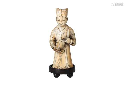 An ivory sculpture of a musician, on wooden stand. China, 18...