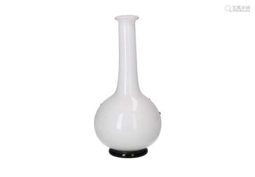 A white glass pipe vase, decorated with a plum branch of gla...