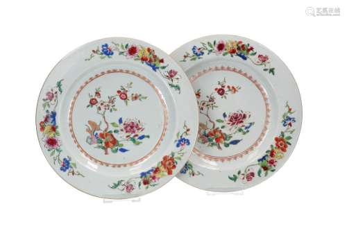 A set of six famille rose porcelain dishes, decorated with f...