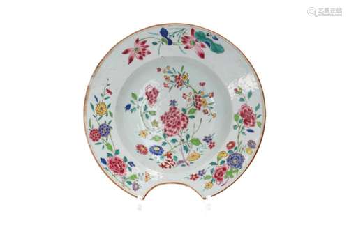 A famille rose porcelain shaving basin, with a floral decora...