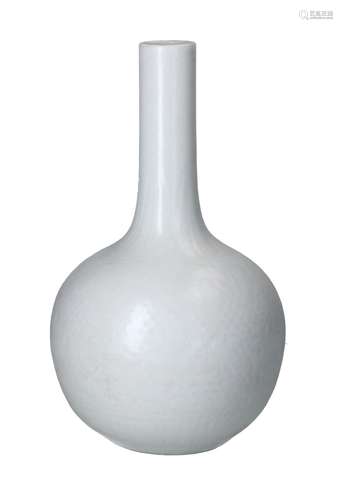 A monochrome porcelain vase, decorated with flowers in relie...