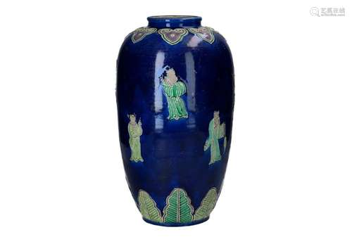 A polychrome porcelain fahua vase, decorated with figures. U...