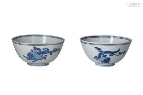 A near pair of blue and white porcelain bowl, decorated with...