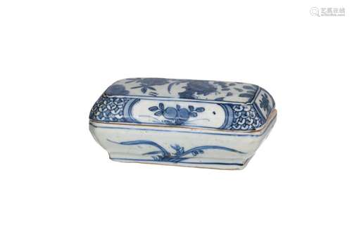 A blue and white 'kraak' porcelain lidded box with two compa...