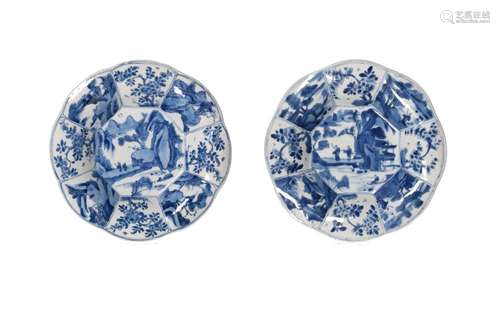 A pair of blue and white porcelain dishes, with a decor of t...