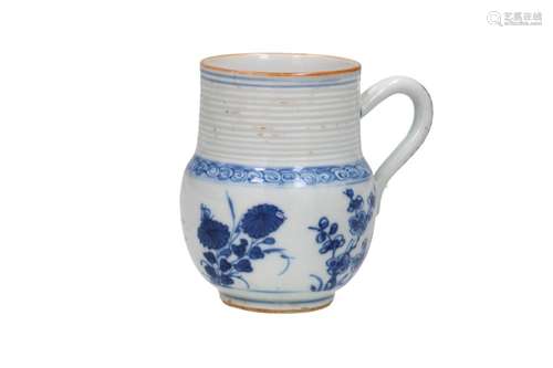 A blue and white Chine de commande porcelain mug with ear an...