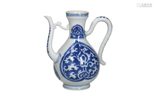 A blue and white porcelain jug with Persian decor. Unmarked....