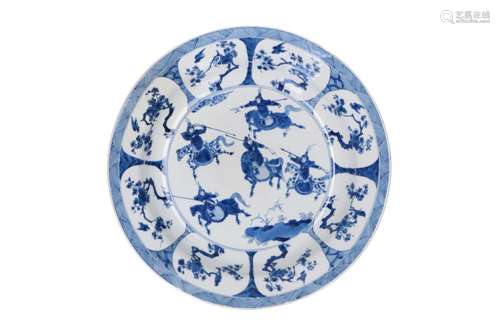 A blue and white porcelain deep charger, decorated with hors...