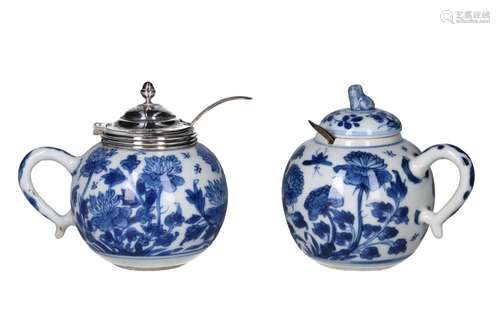 Lot of two blue and white porcelain mustard pots, decorated ...