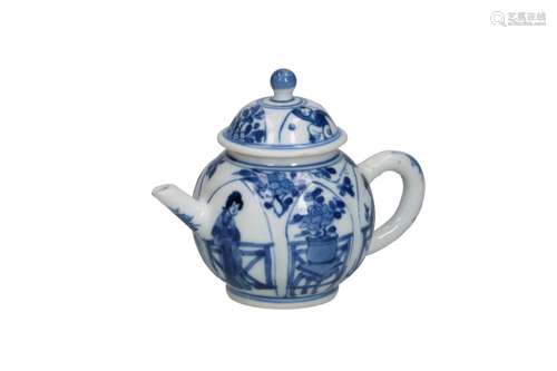 A blue and white porcelain teapot decorated with Long Eliza'...