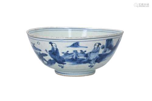 Blue and white porcelain bowl, with a decor of old masters a...