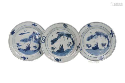 A set of three blue and white, Ko-sometsuke, porcelain dishe...