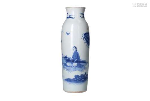 A blue and white porcelain sleeve vase, decorated with a mus...