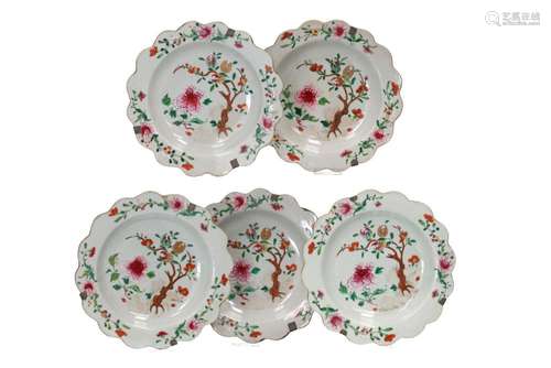 A set of five famille rose porcelain deep dishes with a scal...